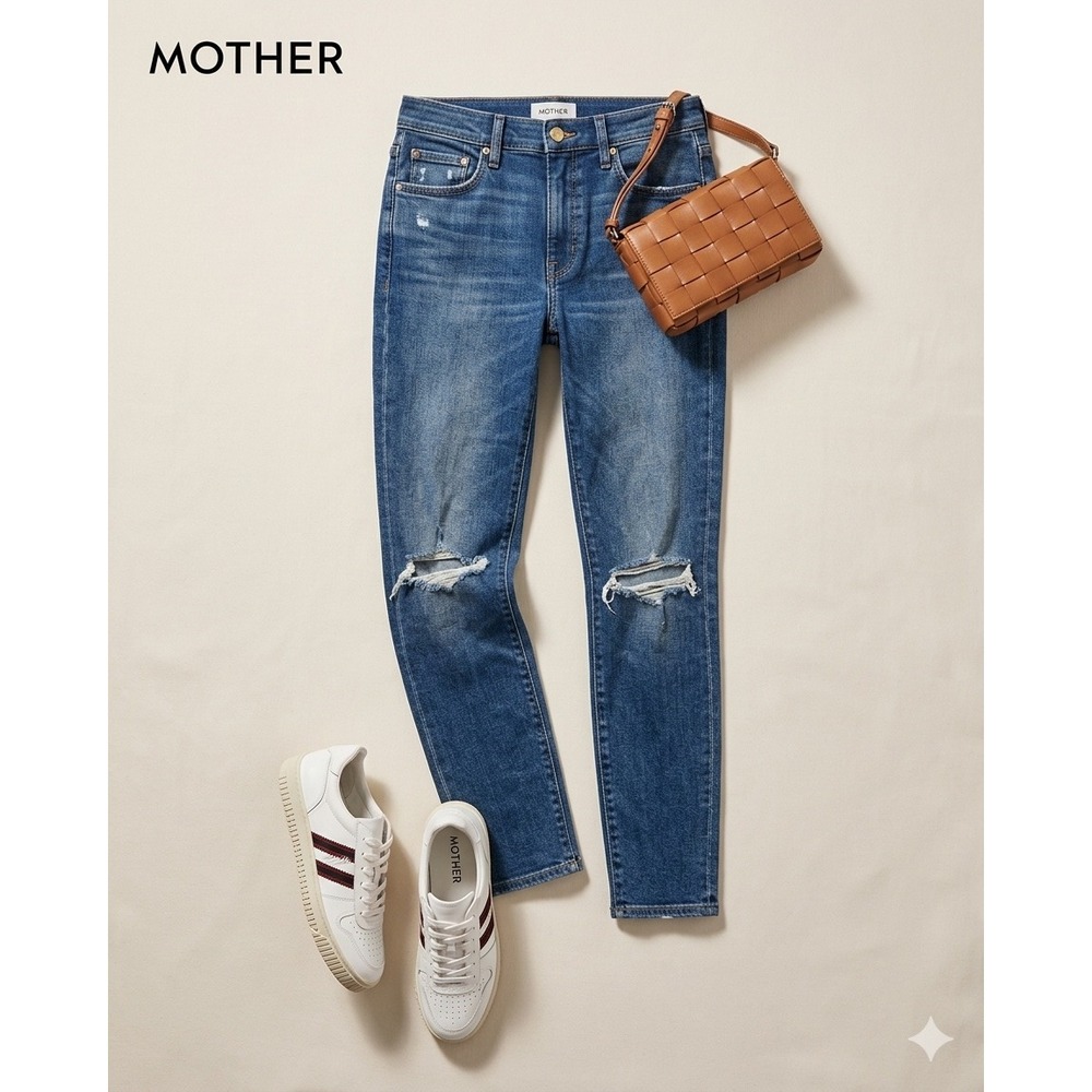 MOTHER The Looker Ankle Jeans Womens High Rise Distressed Knee Skinny Dark Wash